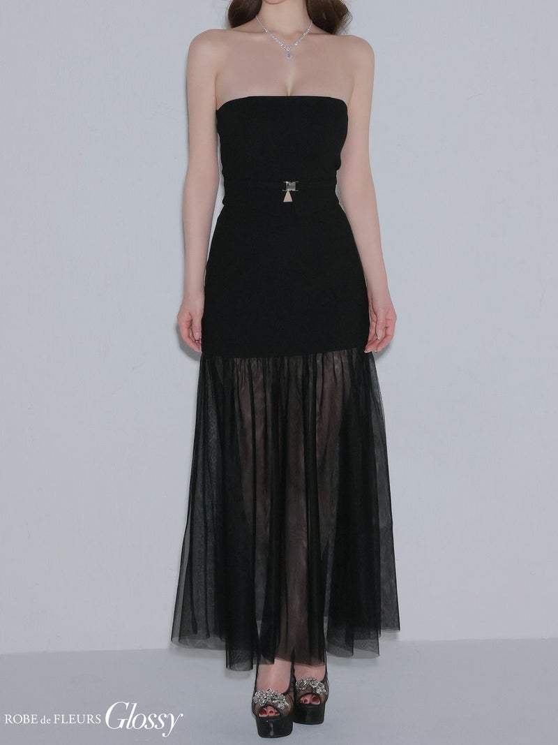 Glossy ローブドフルールグロッシー 【XSサイズあり】シアーチュールドッキングセットアップロングキャバドレス gl3489