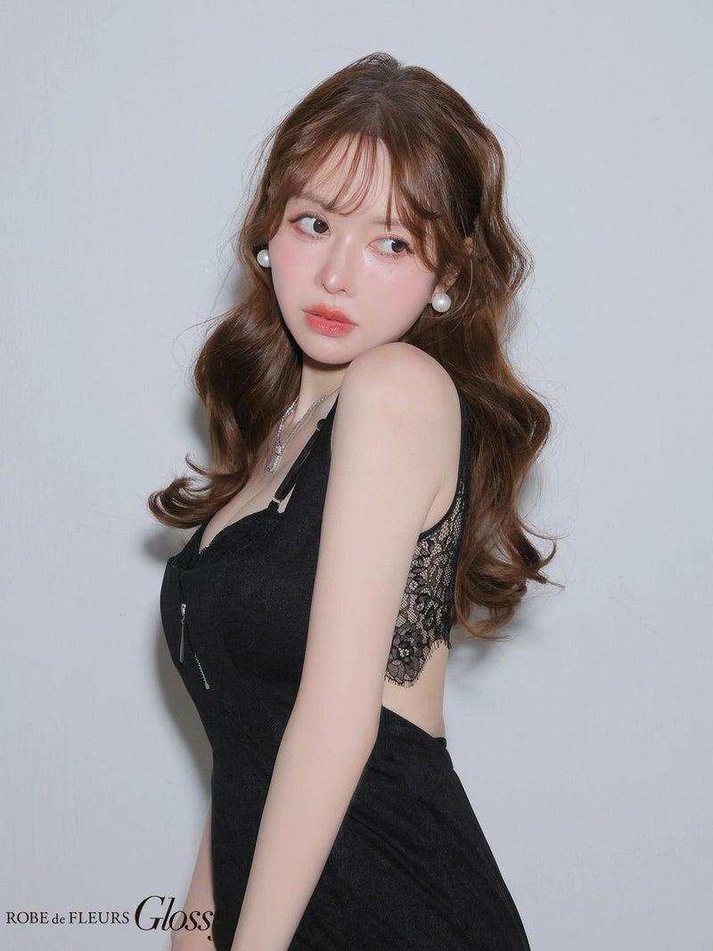 Glossy ローブドフルールグロッシー 【XSサイズあり】バックレースフロントジップタイトミニキャバドレス gl4155