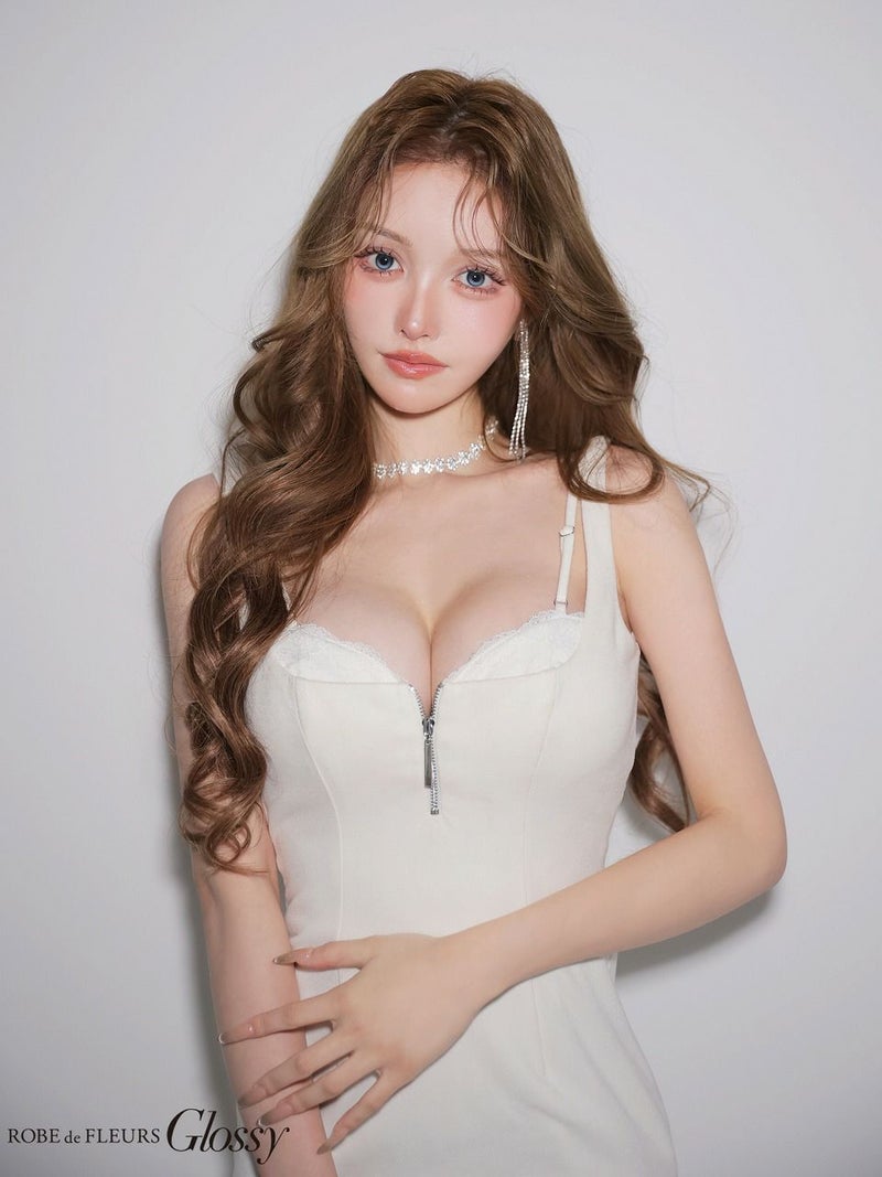 Glossy ローブドフルールグロッシー 【XSサイズあり】バックレースフロントジップタイトミニキャバドレス gl4155