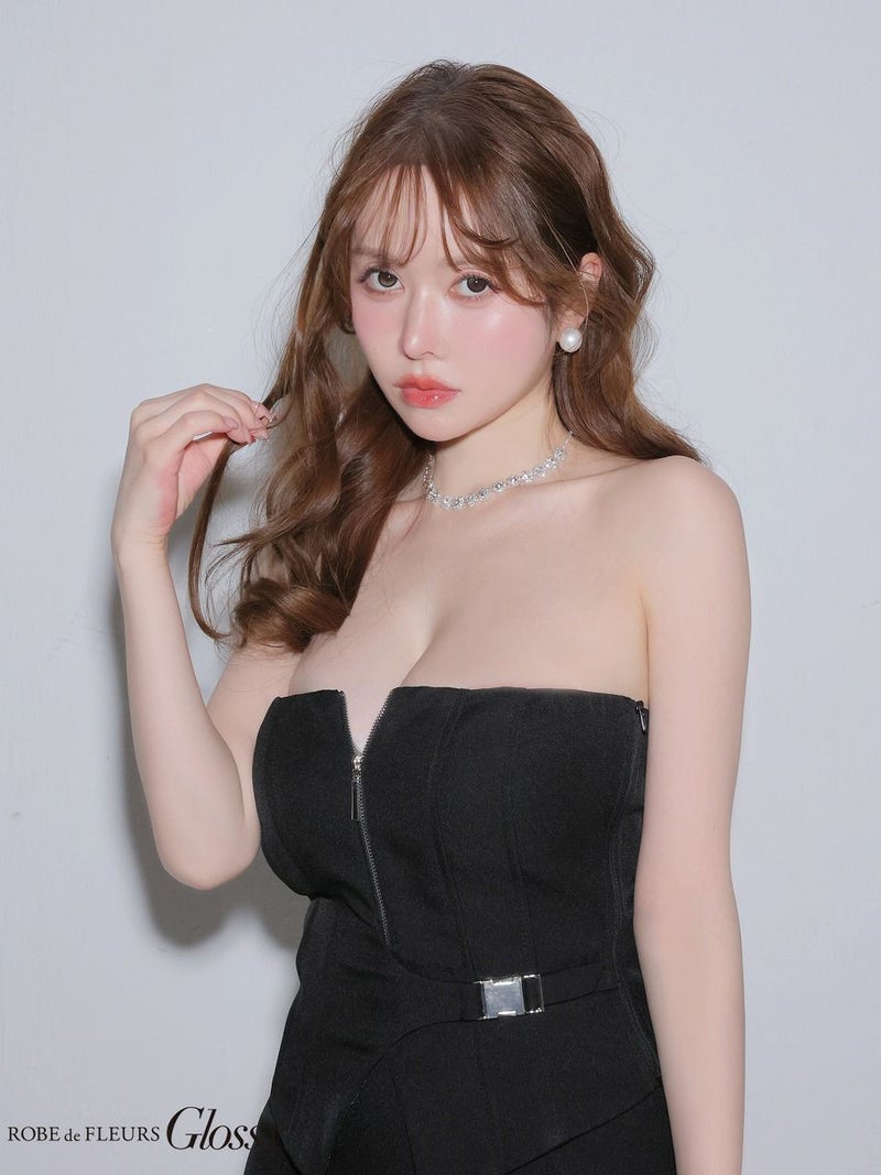 Glossy ローブドフルールグロッシー 【XSサイズあり】フロントジップサイドベルトセットアップミニキャバドレス gl4164