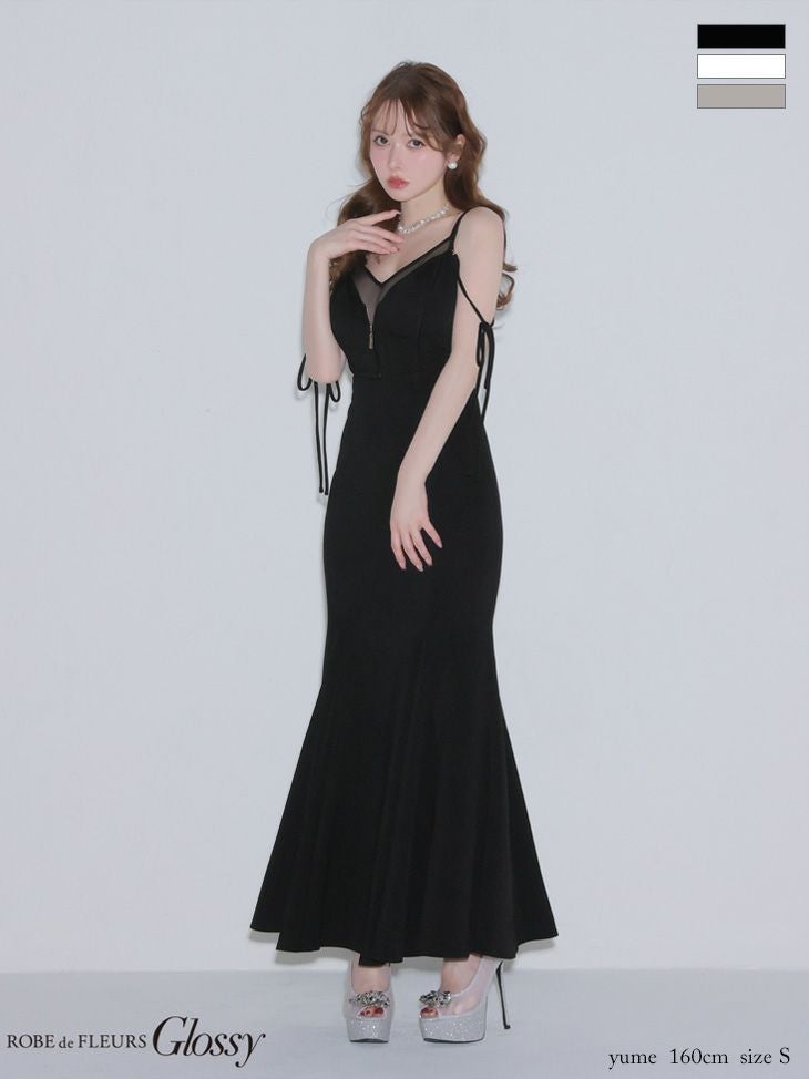 Glossy ローブドフルールグロッシー 【XS～Lサイズあり】 シアードッキングフロントジップマーメイドロングキャバドレス gl4341-c