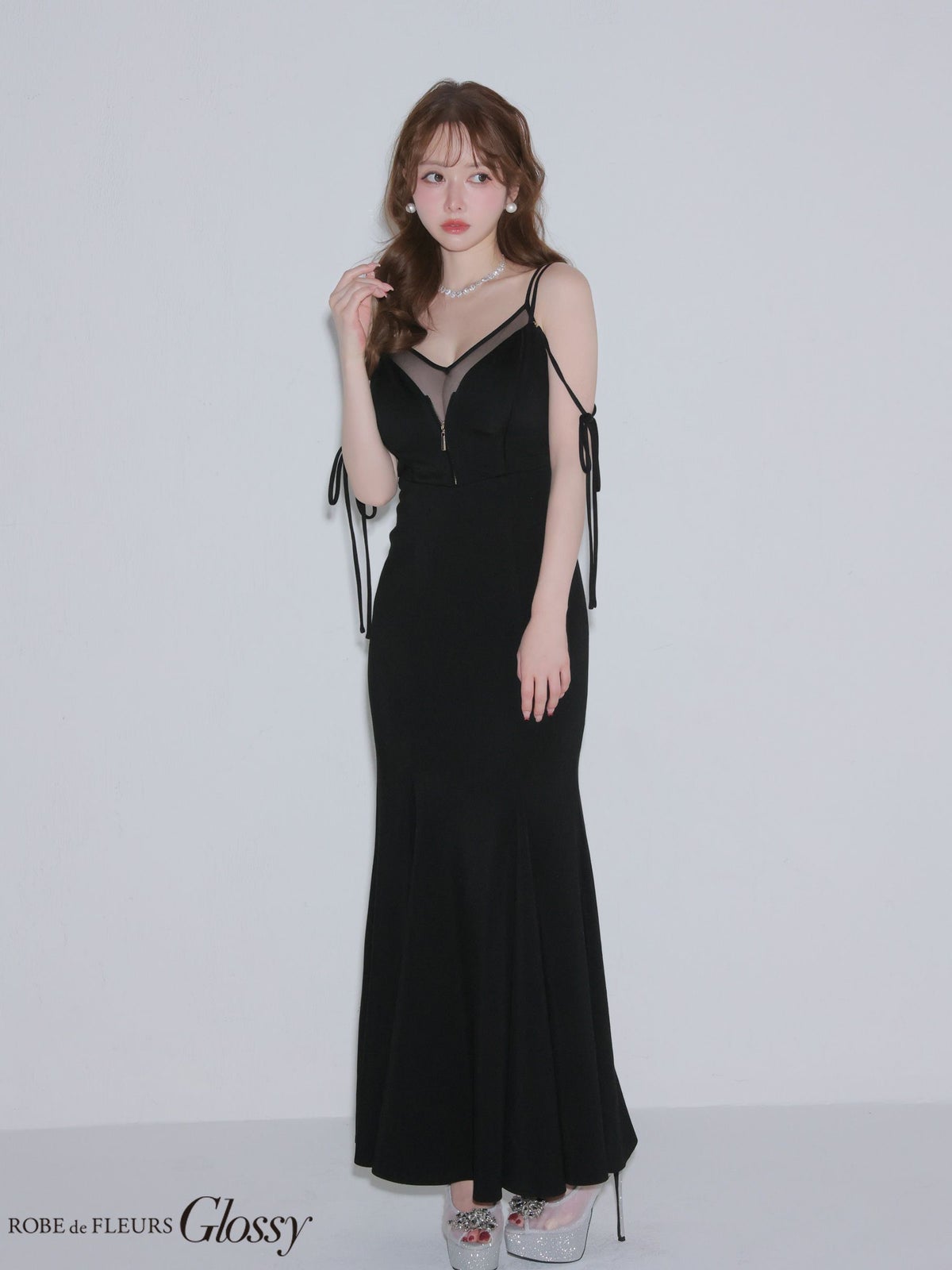 Glossy ローブドフルールグロッシー 【XS～Lサイズあり】 シアードッキングフロントジップマーメイドロングキャバドレス gl4341-c