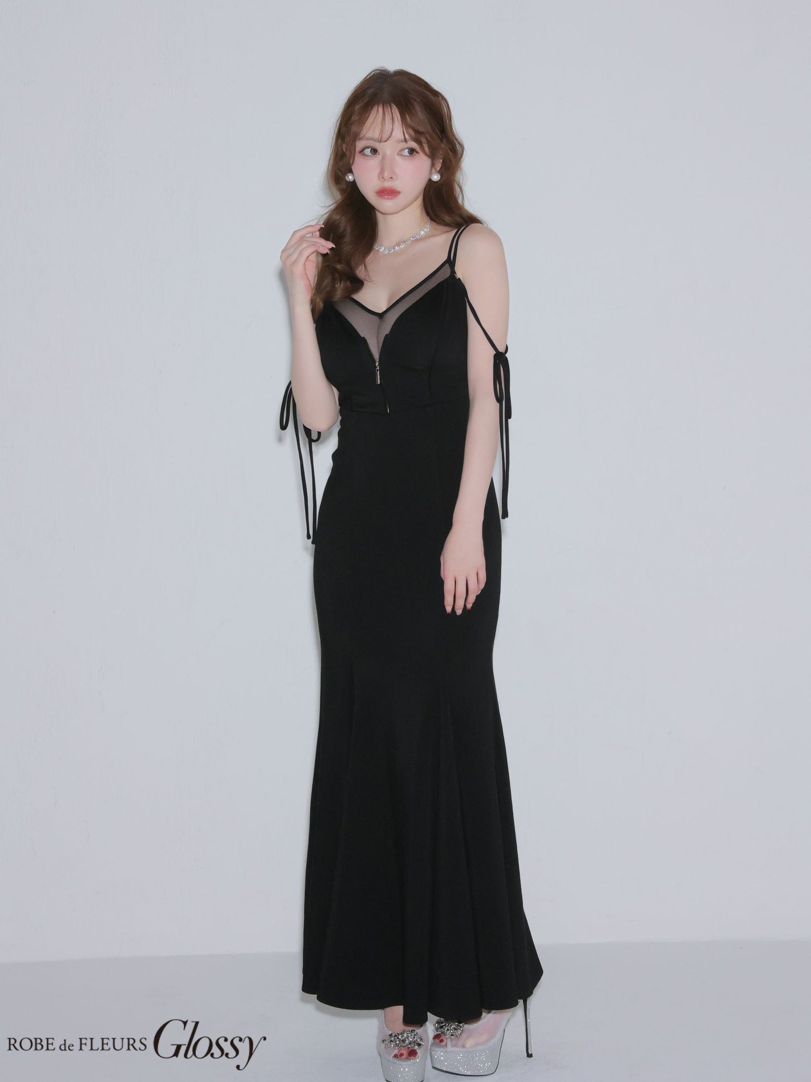 Glossy ローブドフルールグロッシー 【XS～Lサイズあり】 シアードッキングフロントジップマーメイドロングキャバドレス gl4341-c
