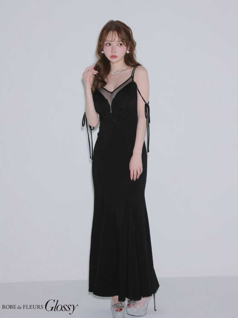 Glossy ローブドフルールグロッシー 【XS～Lサイズあり】 シアードッキングフロントジップマーメイドロングキャバドレス gl4341-c