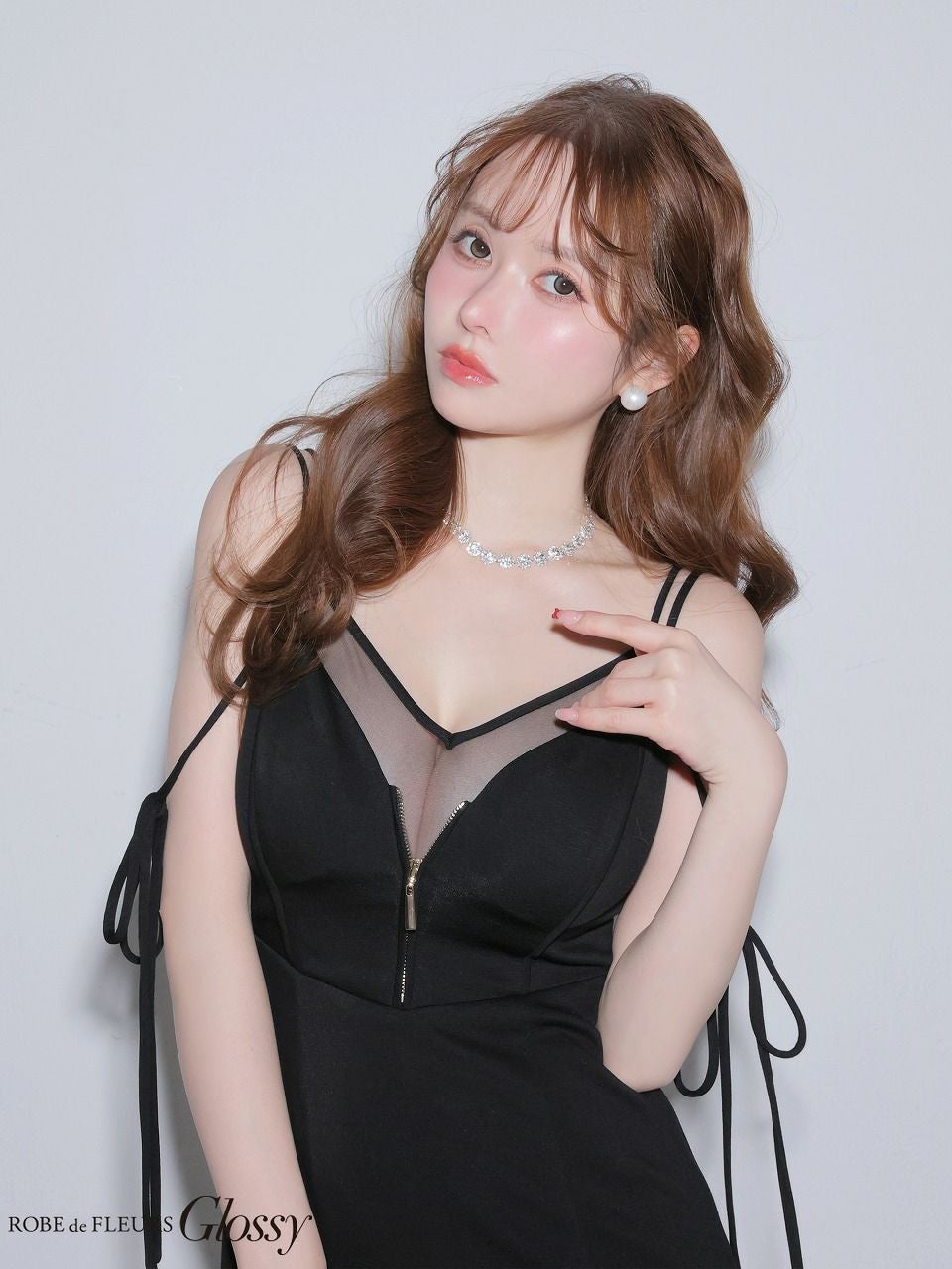 Glossy ローブドフルールグロッシー 【XS～Lサイズあり】 シアードッキングフロントジップマーメイドロングキャバドレス gl4341-c