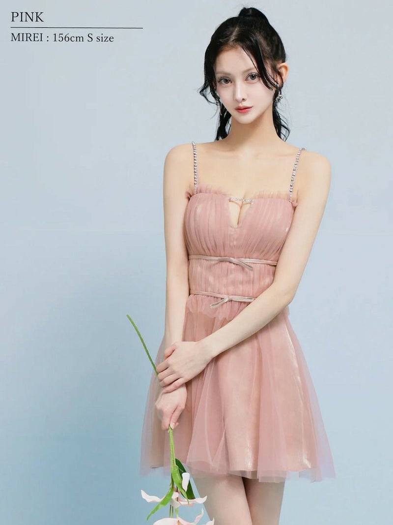 AngelR エンジェルアール ベアトップフリルビジューチェーンウエストリボンフレアマイクロミニドレス ar26804