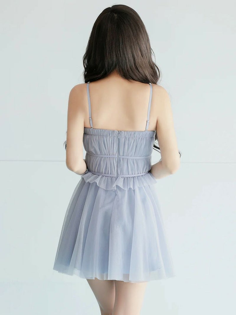AngelR エンジェルアール ベアトップフリルビジューチェーンウエストリボンフレアマイクロミニドレス ar26804
