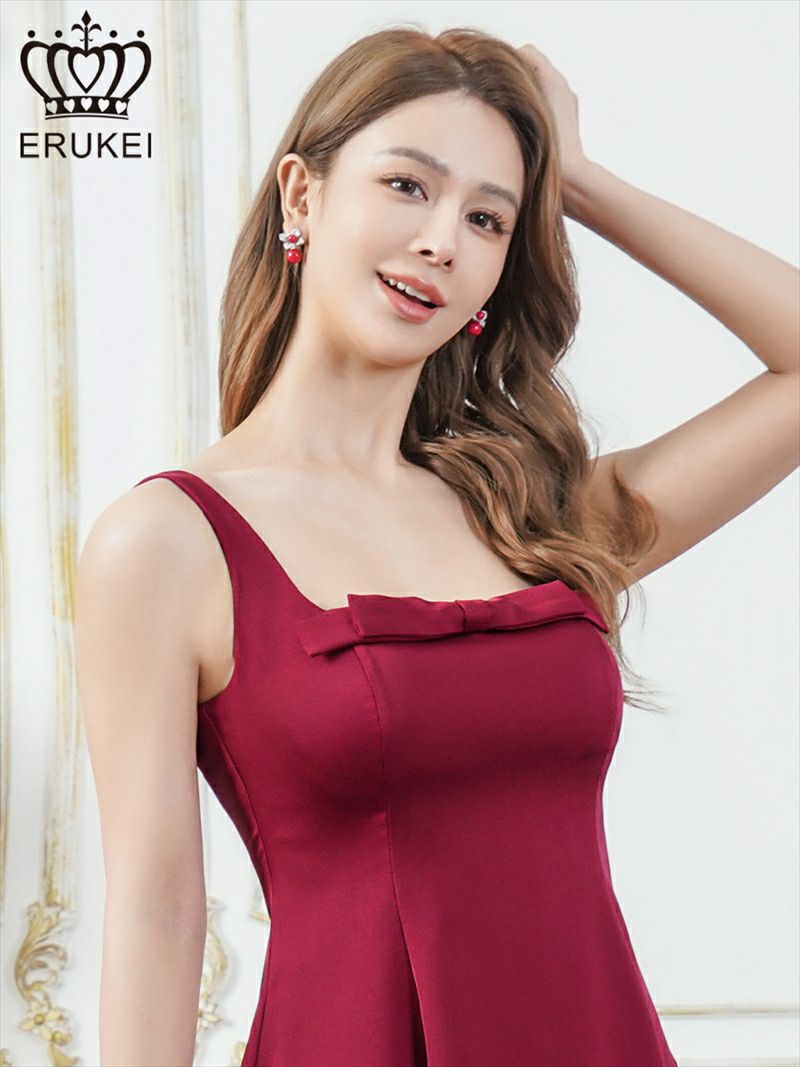 ERUKEI エルケイ ドット・ワンカラー・サテン・ノースリーブ・リボン