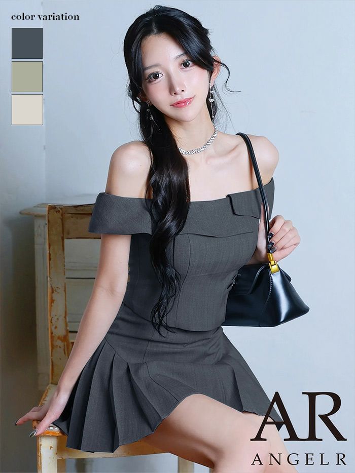 AngelR エンジェルアール オフショルダーレイヤードデザインプリーツセパレートAラインフレアマイクロミニドレス ar26207