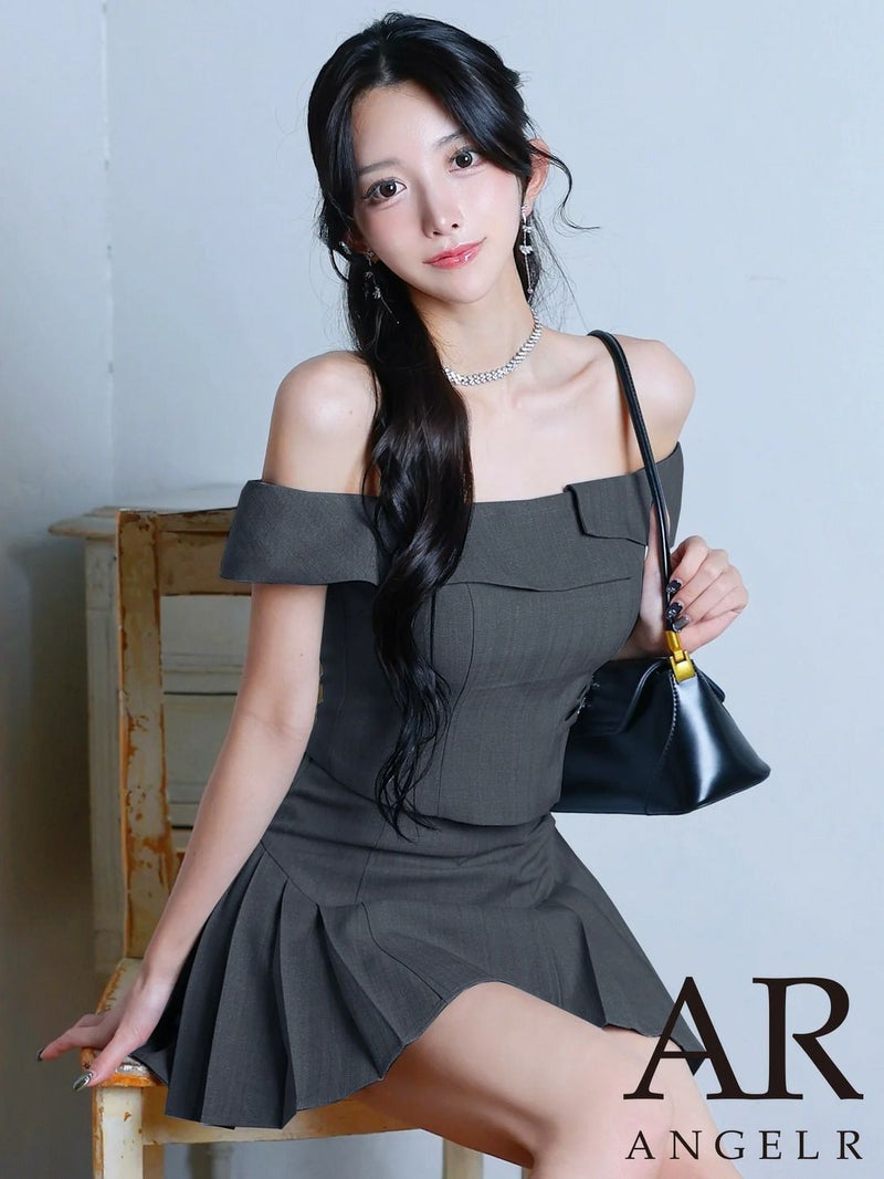 AngelR エンジェルアール オフショルダーレイヤードデザインプリーツセパレートAラインフレアマイクロミニドレス ar26207