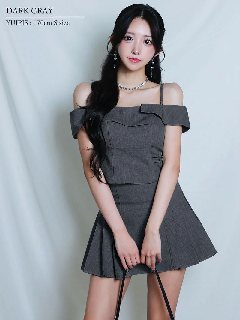 AngelR エンジェルアール オフショルダーレイヤードデザインプリーツセパレートAラインフレアマイクロミニドレス ar26207