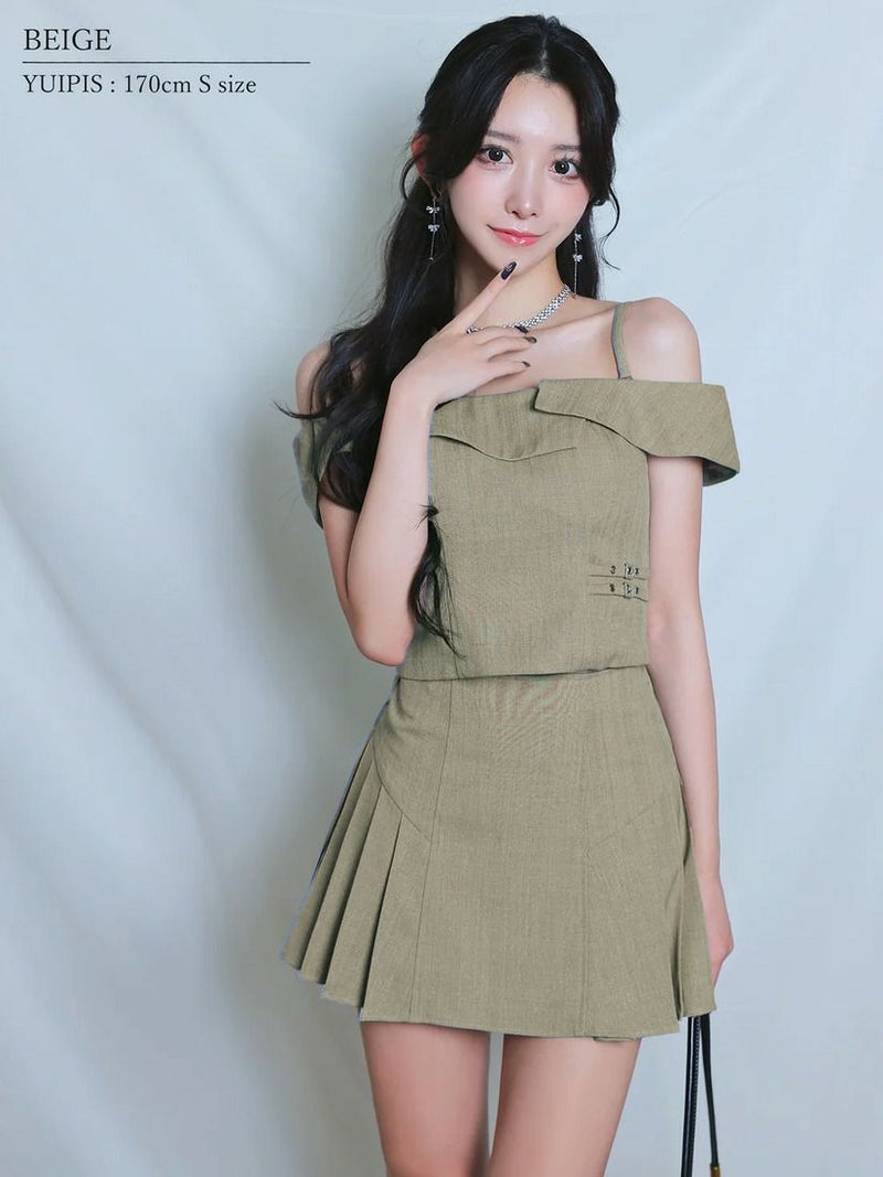 AngelR エンジェルアール オフショルダーレイヤードデザインプリーツセパレートAラインフレアマイクロミニドレス ar26207