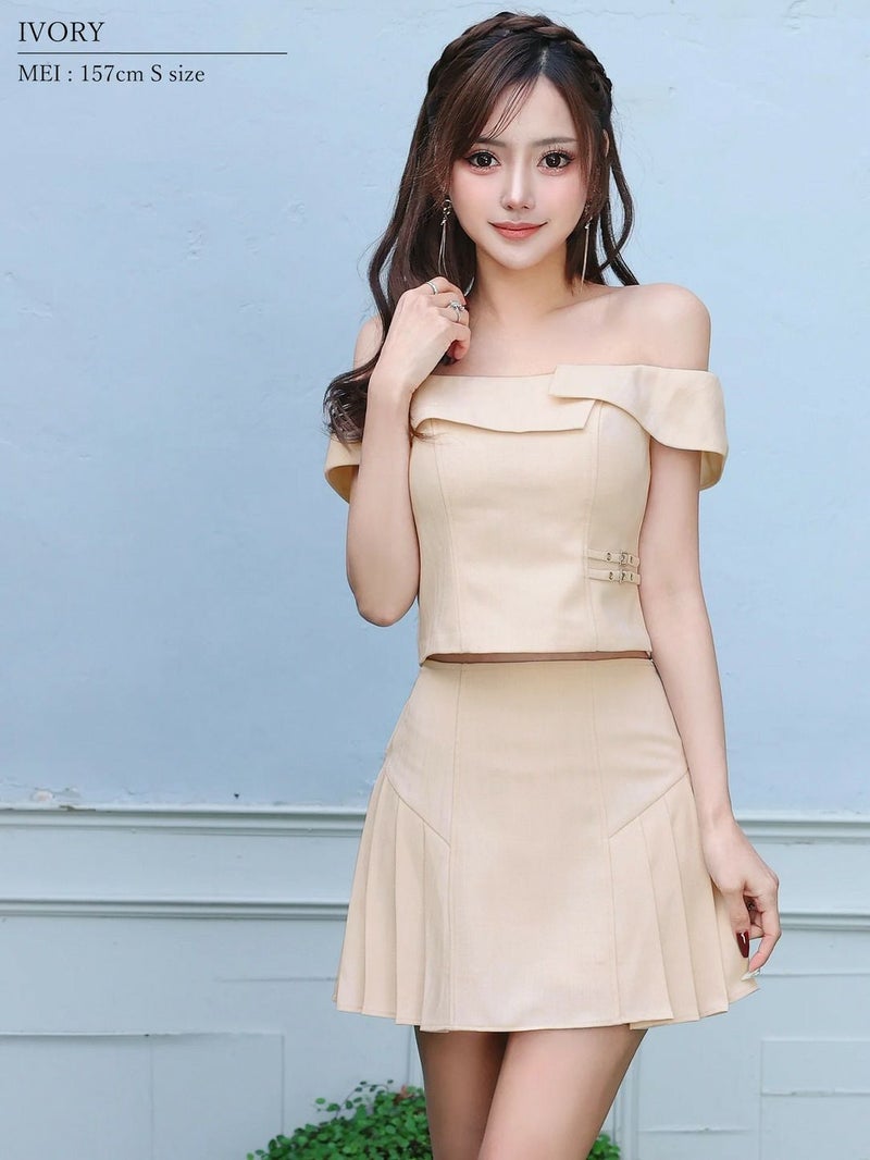 AngelR エンジェルアール オフショルダーレイヤードデザインプリーツセパレートAラインフレアマイクロミニドレス ar26207