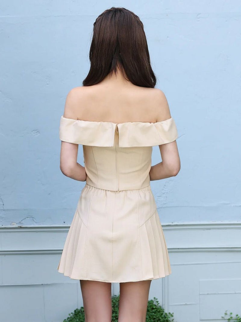 AngelR エンジェルアール オフショルダーレイヤードデザインプリーツセパレートAラインフレアマイクロミニドレス ar26207