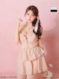 ROBE de FLEURS ローブドフルール 【XSサイズあり】フリルオフショルリボンミニセットアップキャバドレス fm3484-c