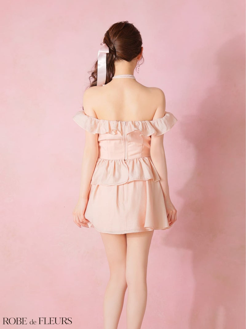 ROBE de FLEURS ローブドフルール 【XSサイズあり】フリルオフショルリボンミニセットアップキャバドレス fm3484-c