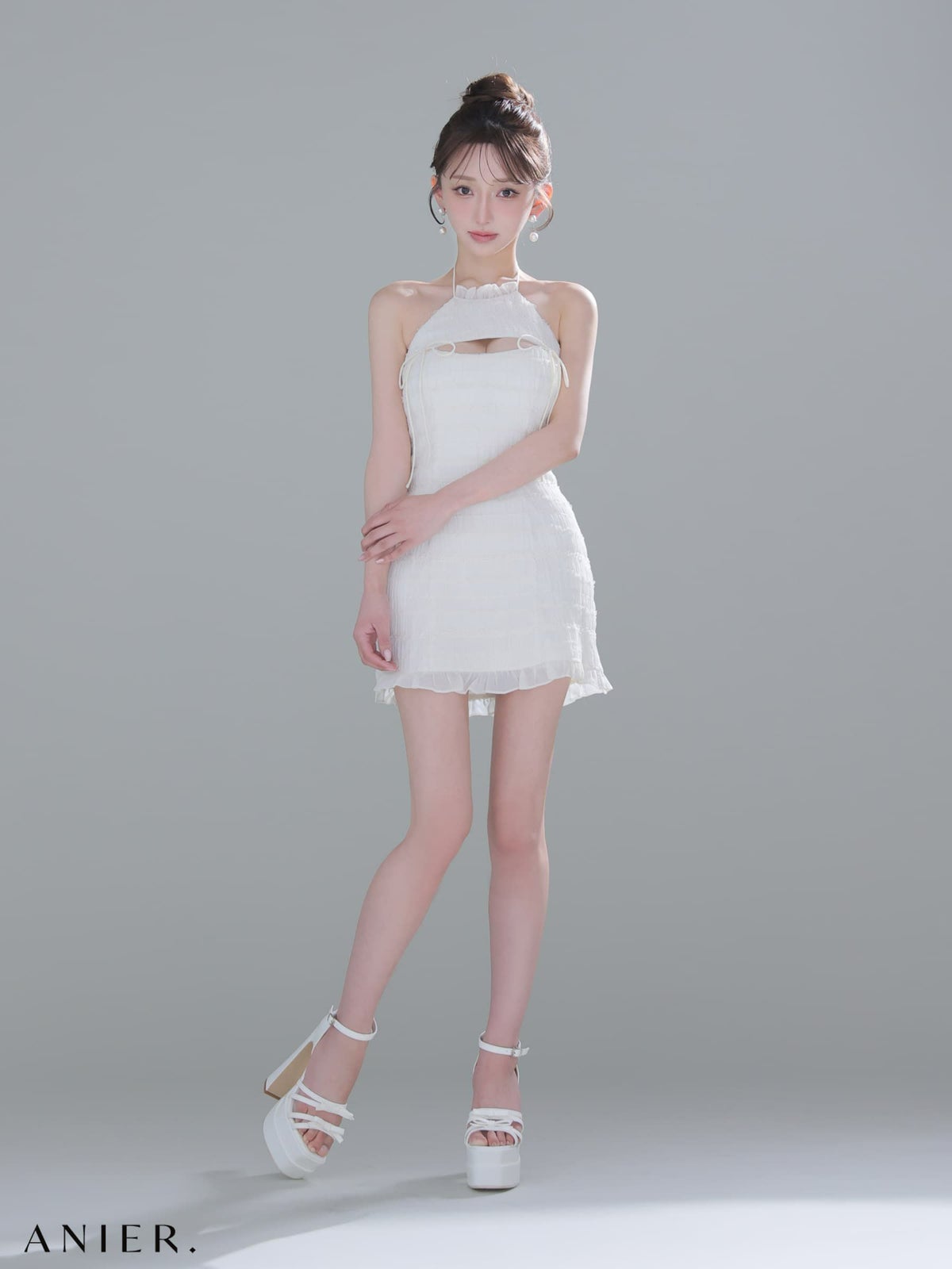 ROBE de FLEURS anier.ROBE ローブドフルール アニエルローブ 【XSサイズあり】Chiffon amesuri bust cutout tight mini dress fm-anier4061-c