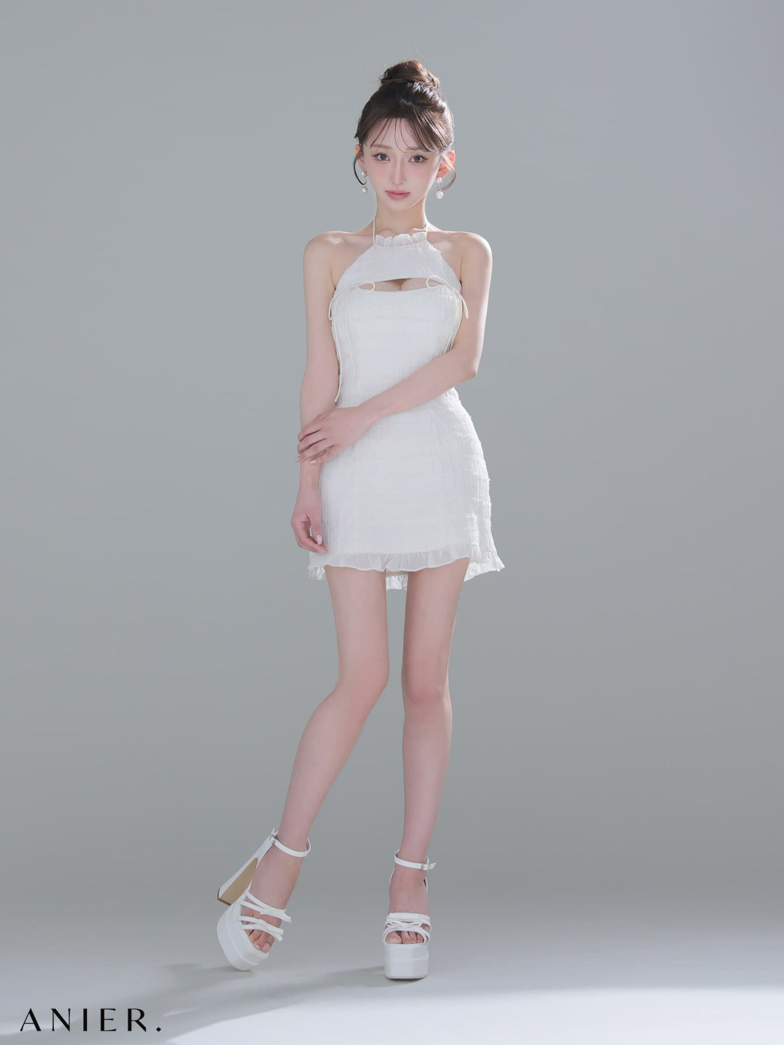 ROBE de FLEURS anier.ROBE ローブドフルール アニエルローブ 【XSサイズあり】Chiffon amesuri bust cutout tight mini dress fm-anier4061-c