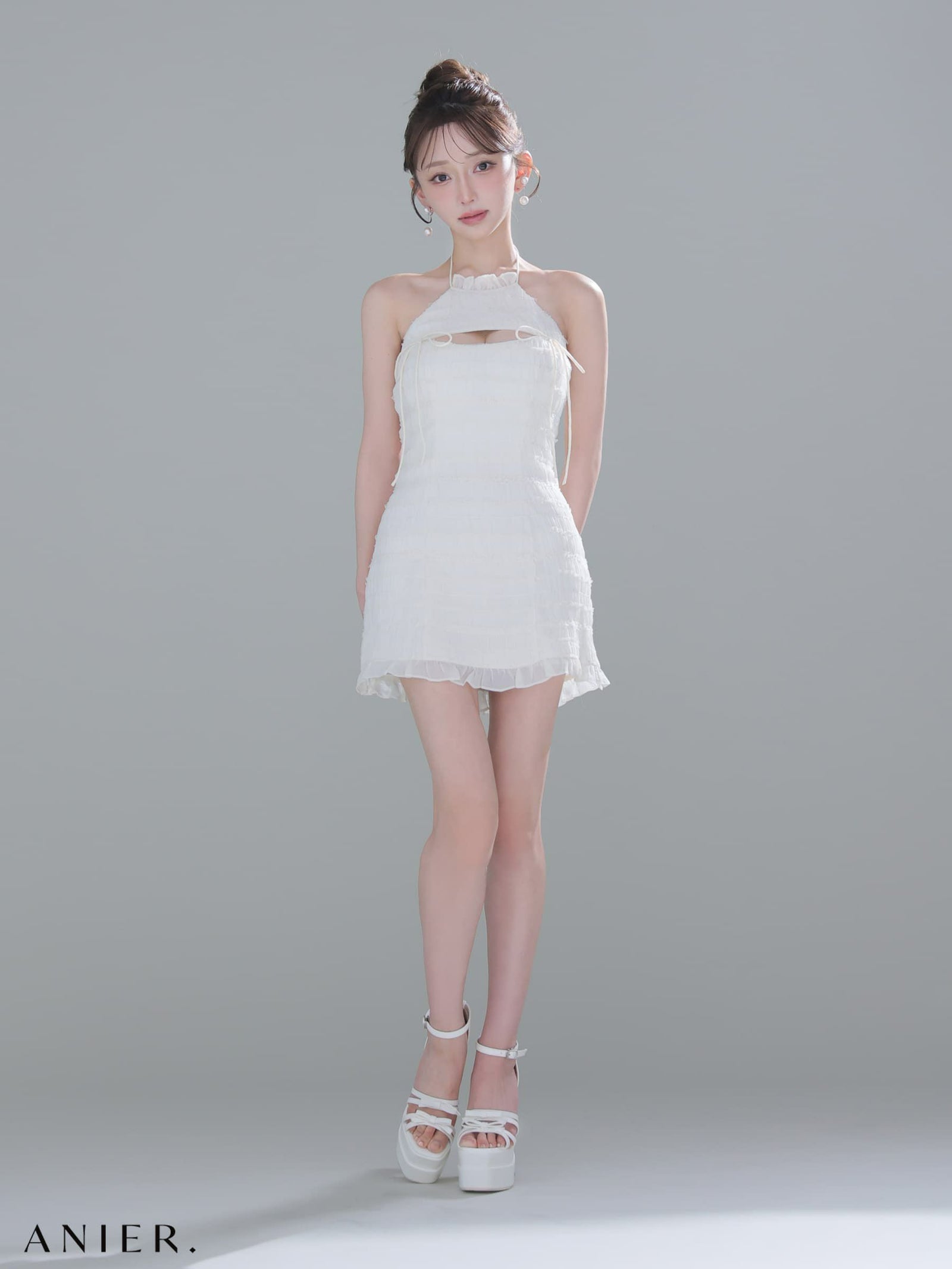 ROBE de FLEURS anier.ROBE ローブドフルール アニエルローブ 【XSサイズあり】Chiffon amesuri bust cutout tight mini dress fm-anier4061-c