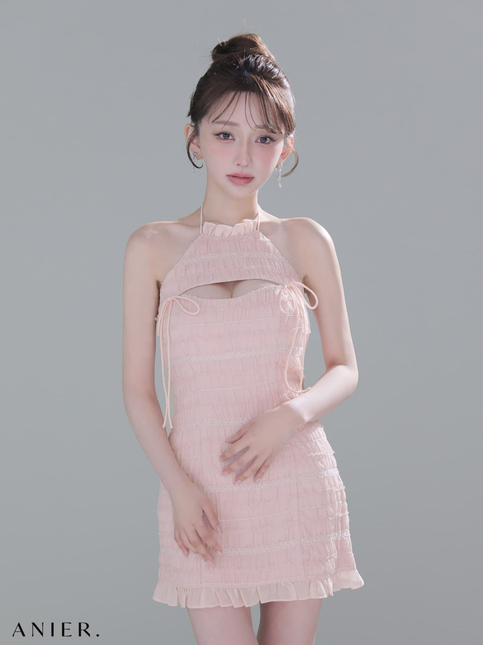 ROBE de FLEURS anier.ROBE ローブドフルール アニエルローブ 【XSサイズあり】Chiffon amesuri bust cutout tight mini dress fm-anier4061-c