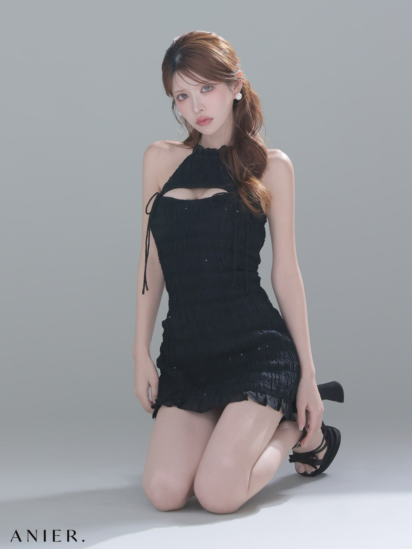 ROBE de FLEURS anier.ROBE ローブドフルール アニエルローブ 【XSサイズあり】Chiffon amesuri bust cutout tight mini dress fm-anier4061-c