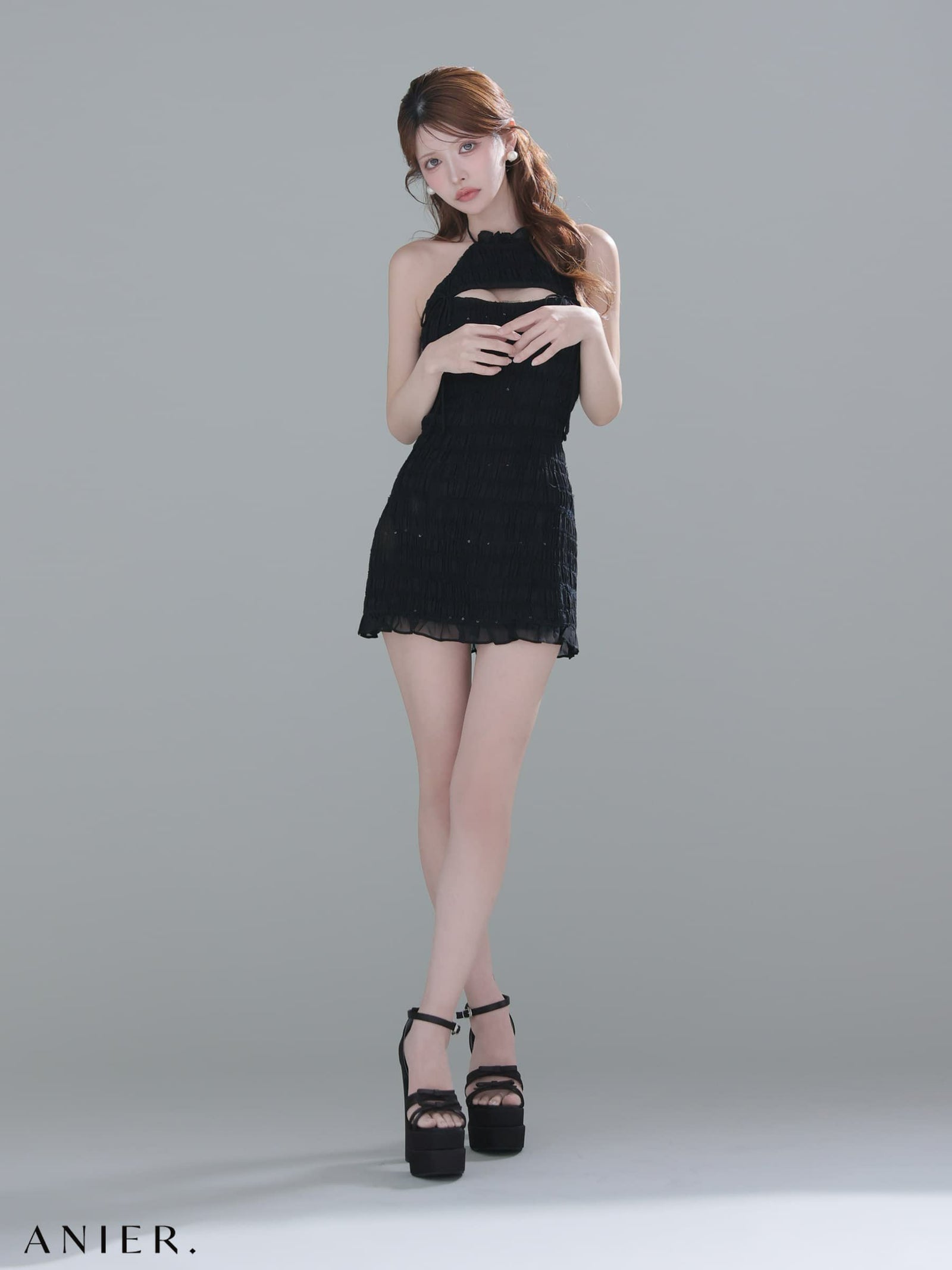 ROBE de FLEURS anier.ROBE ローブドフルール アニエルローブ 【XSサイズあり】Chiffon amesuri bust cutout tight mini dress fm-anier4061-c