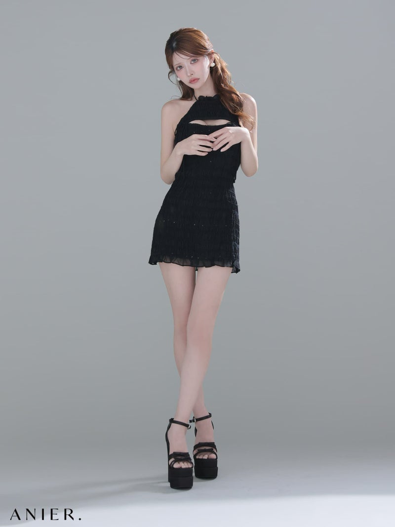 ROBE de FLEURS anier.ROBE ローブドフルール アニエルローブ 【XSサイズあり】Chiffon amesuri bust cutout tight mini dress fm-anier4061-c