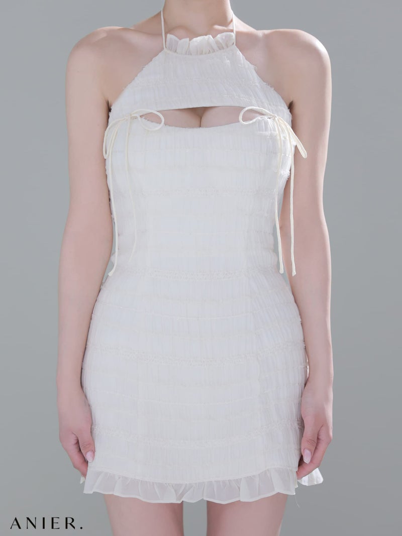 ROBE de FLEURS anier.ROBE ローブドフルール アニエルローブ 【XSサイズあり】Chiffon amesuri bust cutout tight mini dress fm-anier4061-c