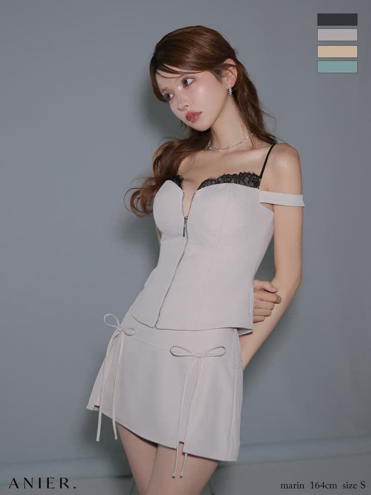  ROBE de FLEURS anier.ROBE ローブドフルール アニエルローブ 【XSサイズあり】Bust lace layered two-piece mini dress fm-anier4060-c