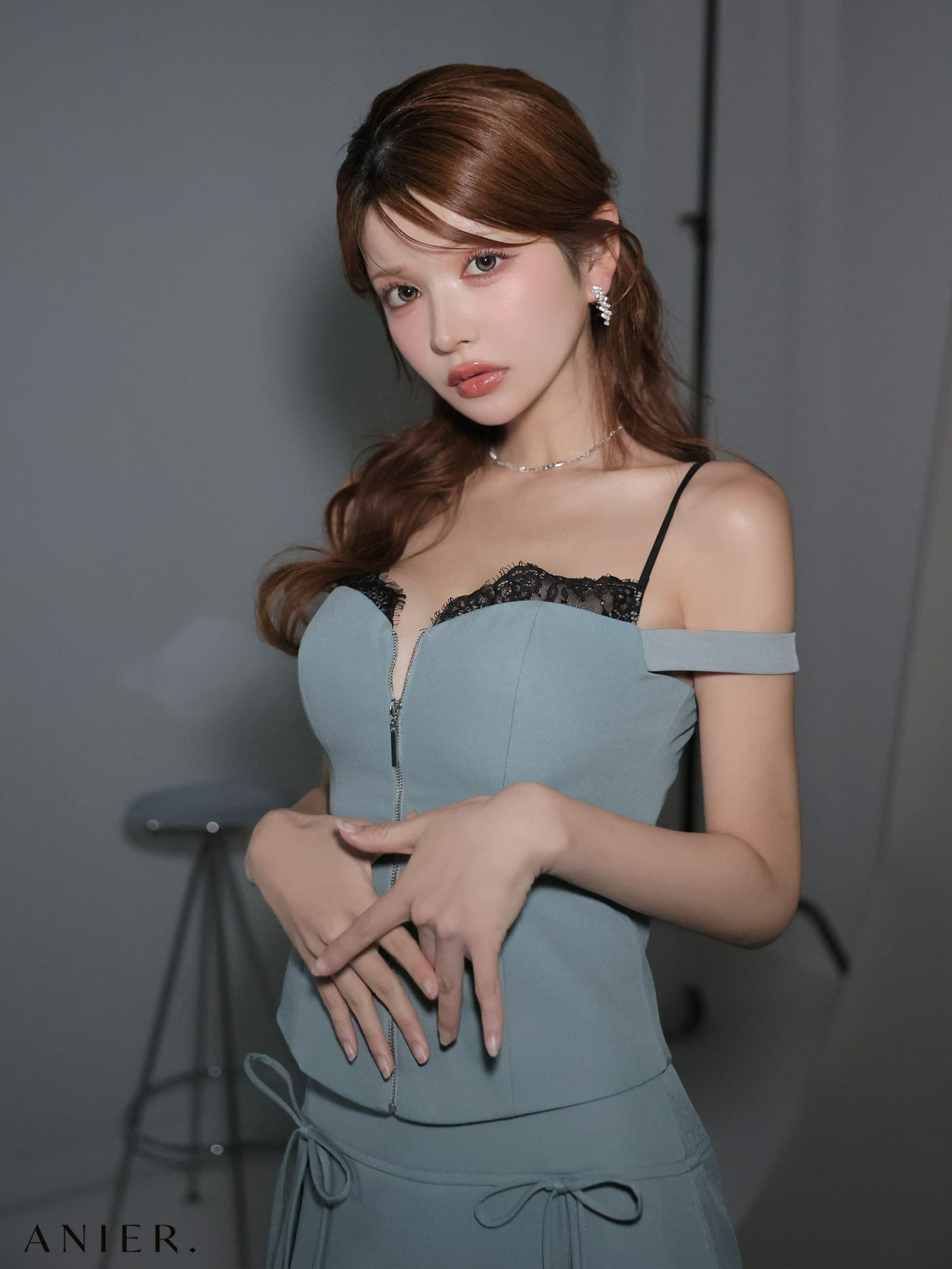  ROBE de FLEURS anier.ROBE ローブドフルール アニエルローブ 【XSサイズあり】Bust lace layered two-piece mini dress fm-anier4060-c