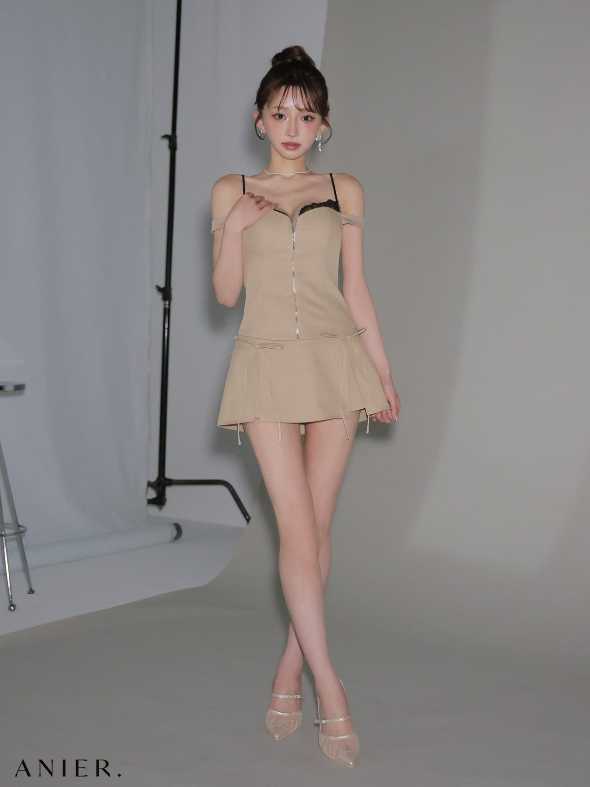  ROBE de FLEURS anier.ROBE ローブドフルール アニエルローブ 【XSサイズあり】Bust lace layered two-piece mini dress fm-anier4060-c