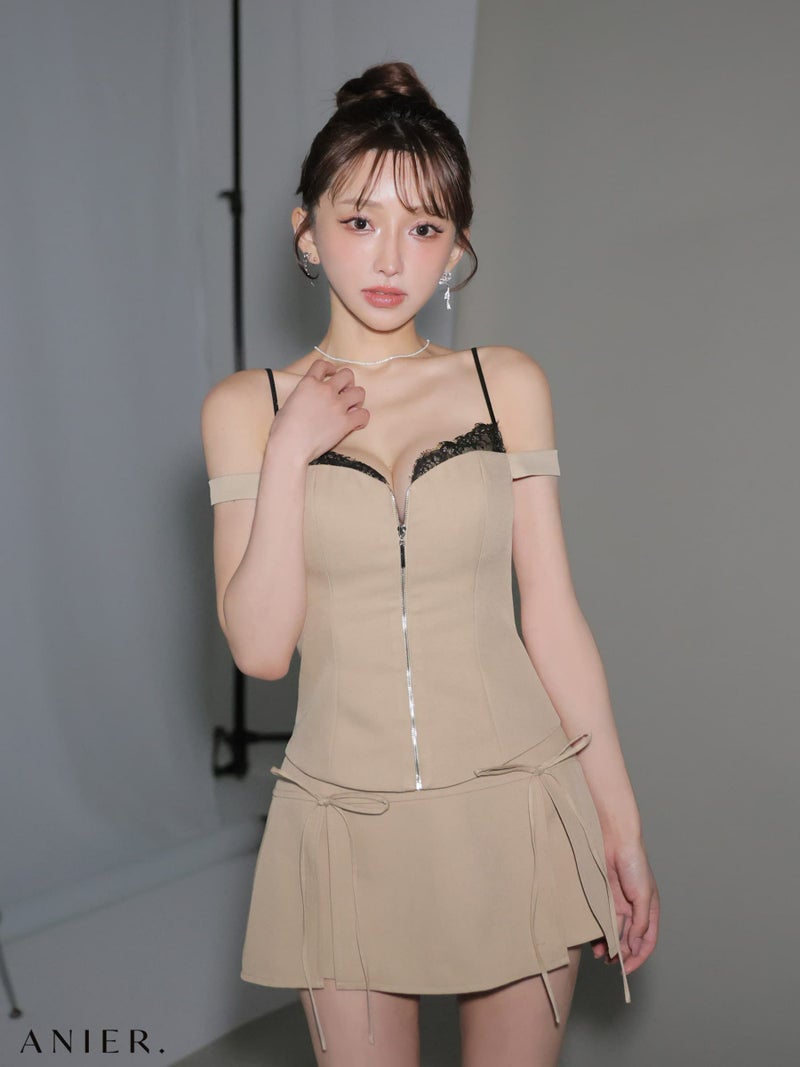  ROBE de FLEURS anier.ROBE ローブドフルール アニエルローブ 【XSサイズあり】Bust lace layered two-piece mini dress fm-anier4060-c