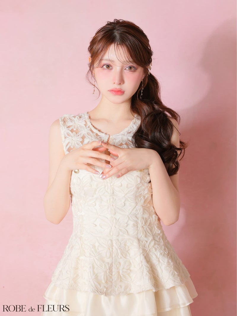 ROBE de FLEURS ローブドフルール 【XSサイズあり】フラワーレースティアードペプラムセットアップミニキャバドレス fm4327-c