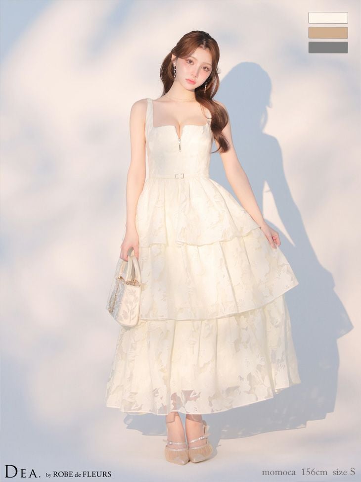 DEA. ディア バイ ローブドフルール 【XS～Lサイズあり】 オーガンジーフラワーティアードロングキャバドレス de4171