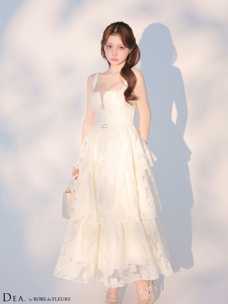 DEA. ディア バイ ローブドフルール 【XS～Lサイズあり】 オーガンジーフラワーティアードロングキャバドレス de4171