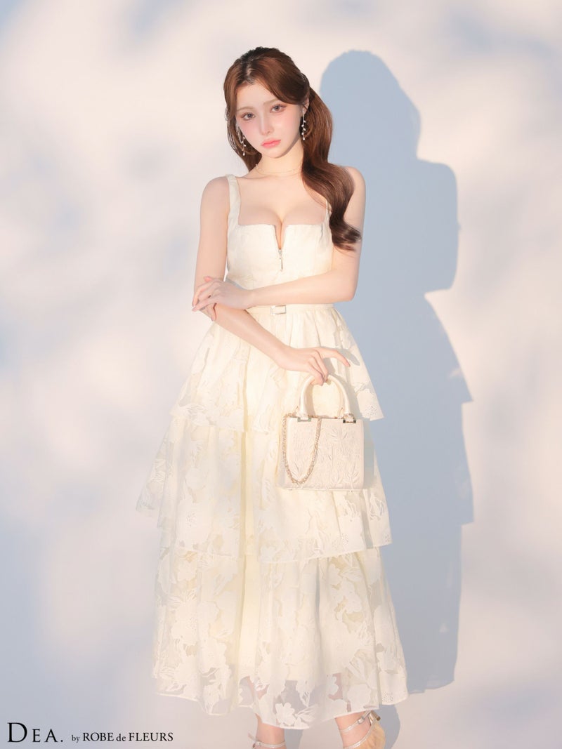 DEA. ディア バイ ローブドフルール 【XS～Lサイズあり】 オーガンジーフラワーティアードロングキャバドレス de4171
