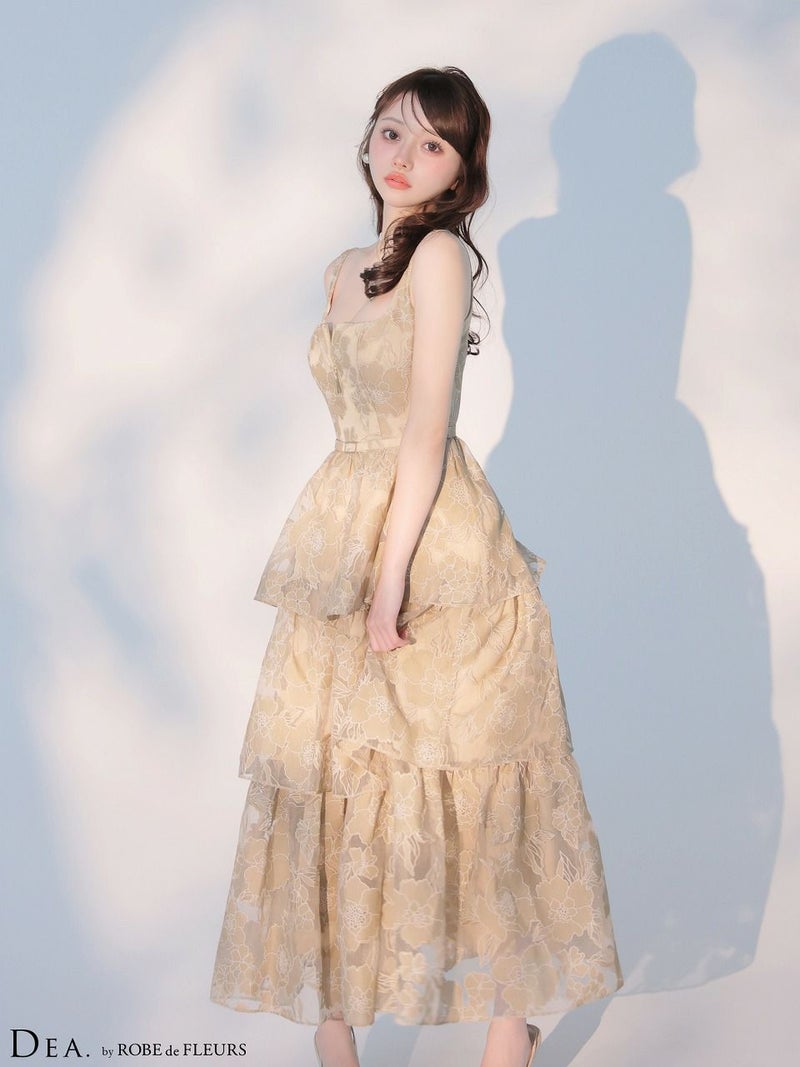 DEA. ディア バイ ローブドフルール 【XS～Lサイズあり】 オーガンジーフラワーティアードロングキャバドレス de4171