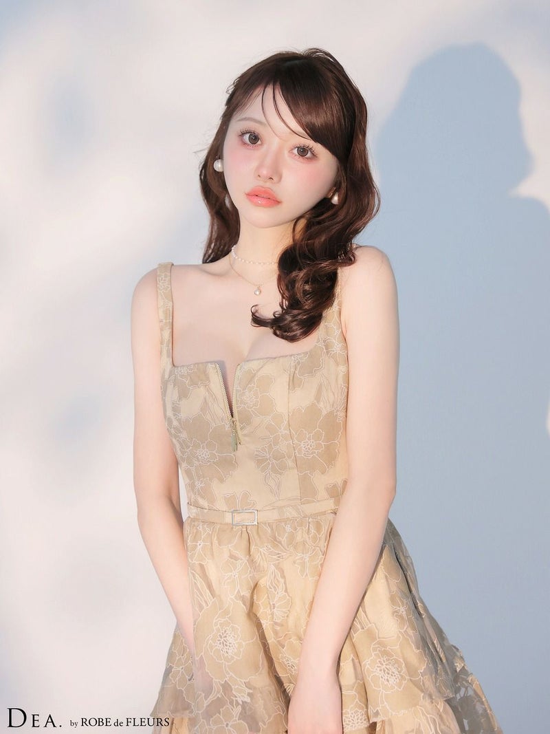 DEA. ディア バイ ローブドフルール 【XS～Lサイズあり】 オーガンジーフラワーティアードロングキャバドレス de4171