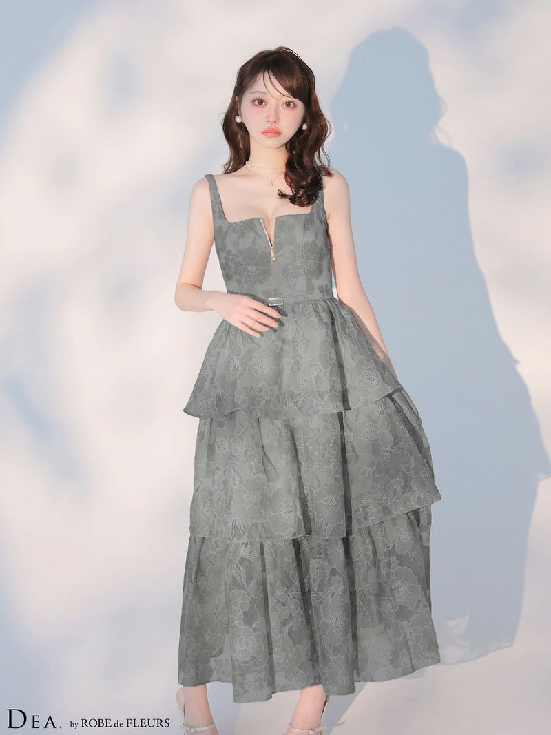 DEA. ディア バイ ローブドフルール 【XS～Lサイズあり】 オーガンジーフラワーティアードロングキャバドレス de4171