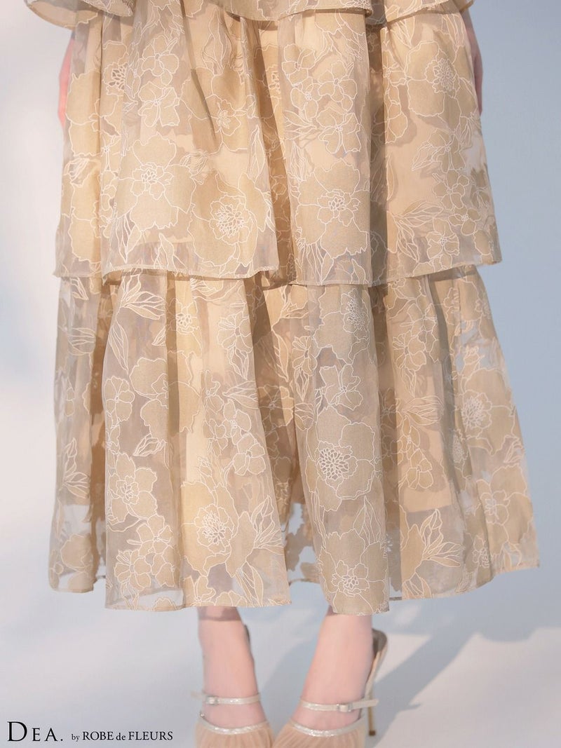 DEA. ディア バイ ローブドフルール 【XS～Lサイズあり】 オーガンジーフラワーティアードロングキャバドレス de4171