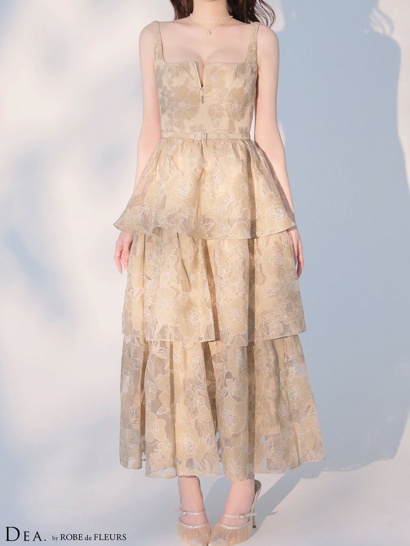 DEA. ディア バイ ローブドフルール 【XS～Lサイズあり】 オーガンジーフラワーティアードロングキャバドレス de4171