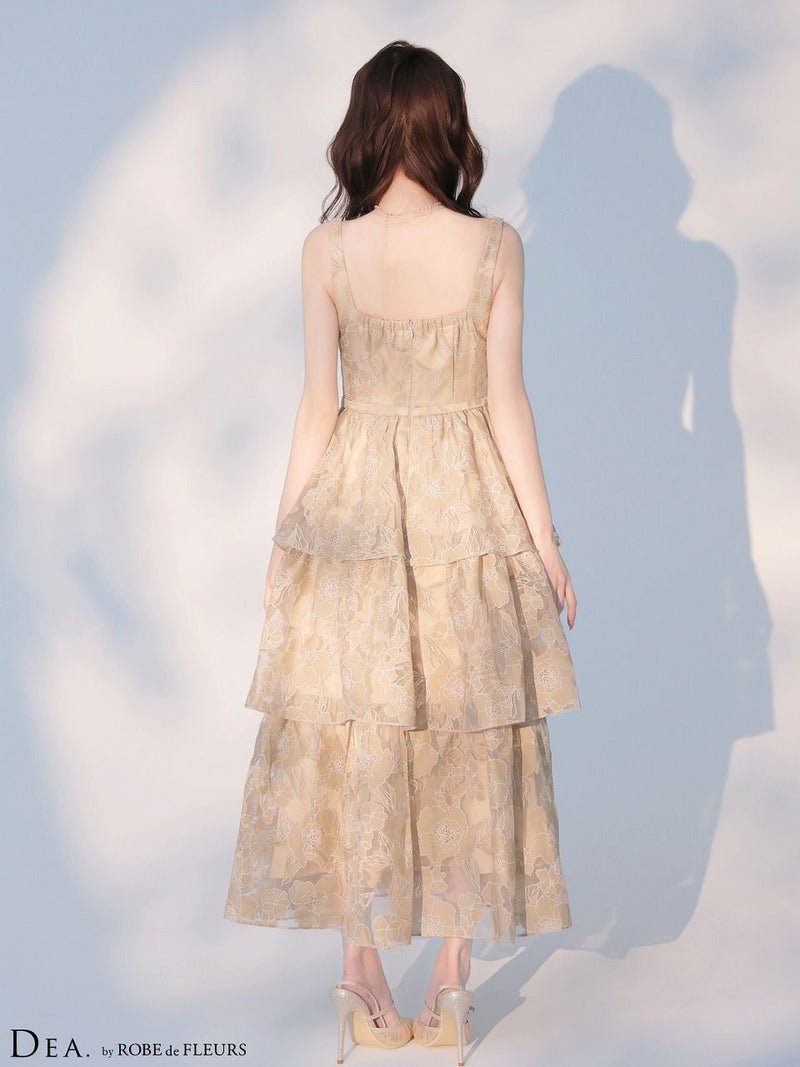 DEA. ディア バイ ローブドフルール 【XS～Lサイズあり】 オーガンジーフラワーティアードロングキャバドレス de4171