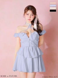 ROBE de FLEURS ローブドフルール 【XSサイズあり】フリルオフショルリボンミニセットアップキャバドレス fm3484