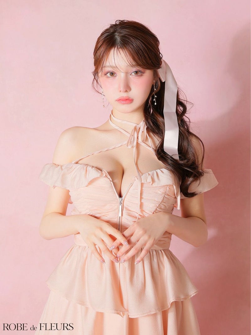 ROBE de FLEURS ローブドフルール 【XSサイズあり】フリルオフショルリボンミニセットアップキャバドレス fm3484