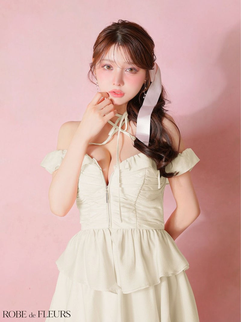 ROBE de FLEURS ローブドフルール 【XSサイズあり】フリルオフショルリボンミニセットアップキャバドレス fm3484