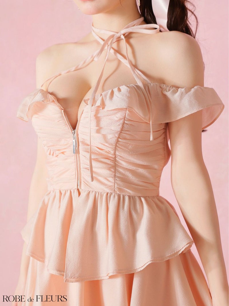 ROBE de FLEURS ローブドフルール 【XSサイズあり】フリルオフショルリボンミニセットアップキャバドレス fm3484