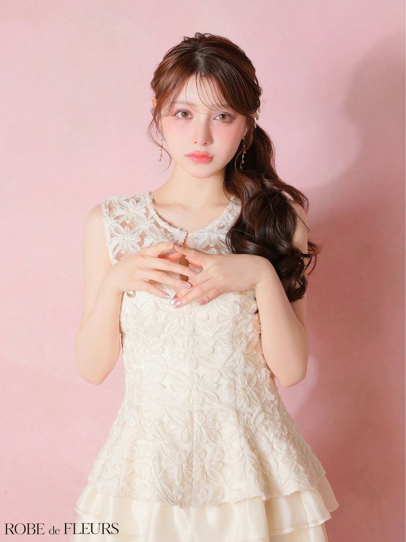 ROBE de FLEURS ローブドフルール 【XSサイズあり】フラワーレースティアードペプラムセットアップミニキャバドレス fm4327