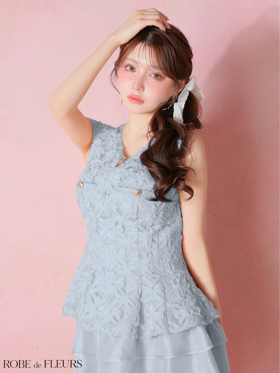 ROBE de FLEURS ローブドフルール 【XSサイズあり】フラワーレースティアードペプラムセットアップミニキャバドレス fm4327