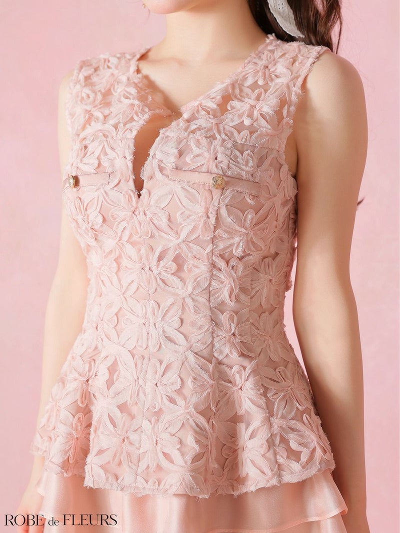 ROBE de FLEURS ローブドフルール 【XSサイズあり】フラワーレースティアードペプラムセットアップミニキャバドレス fm4327