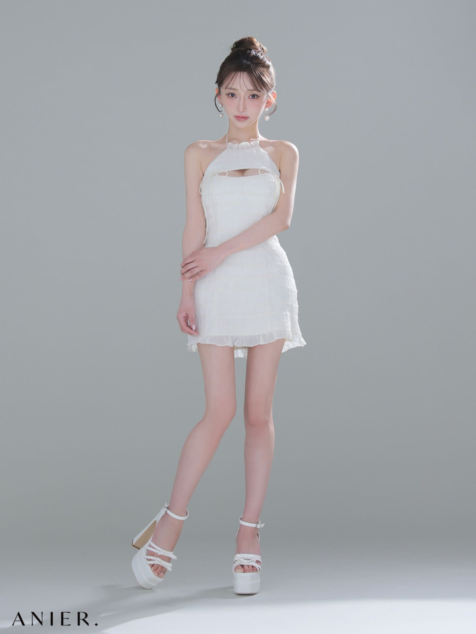 ROBE de FLEURS anier.ROBE ローブドフルール アニエルローブ 【XSサイズあり】Chiffon amesuri bust cutout tight mini dress シフォンアメスリカットアウトミニドレス fm-anier4061